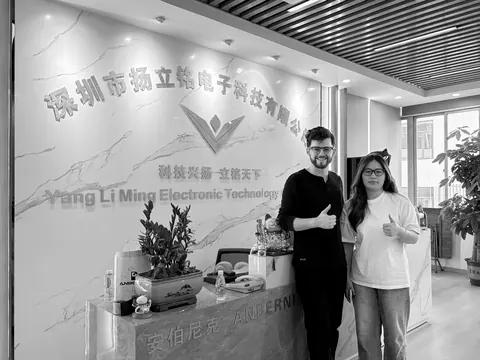 Bennett Harris at Yang Li Ming Electronic Technology, makers of Anbernic, Shenzhen, August 2026